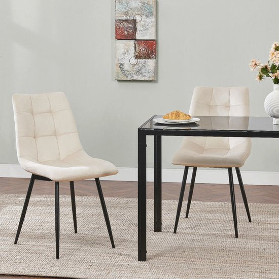 Stalen Eetkamerstoelen Blanca - Set van 2 - Beige - Fluweel