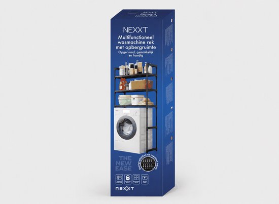 Nexxt Wasmachinerek met Opbergruimte en Haken - 72 x 26 x 162 cm
