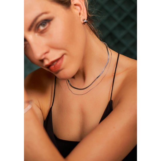 Laura Ferini Dames Ketting Chiara Zilver - Zilverkleurige schakelketting met 2 lagen - 18K Witgoud Verguld - Halsketting - Collier - Sieraad - Accessoires - Dames Ketting