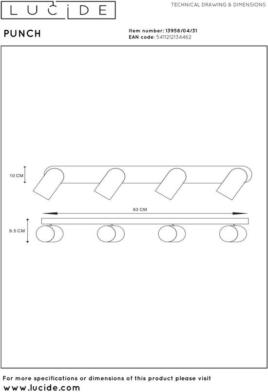 Lucide PUNCH - Plafondspot (Plafondlamp) - 4xGU10 (MR16) - Wit