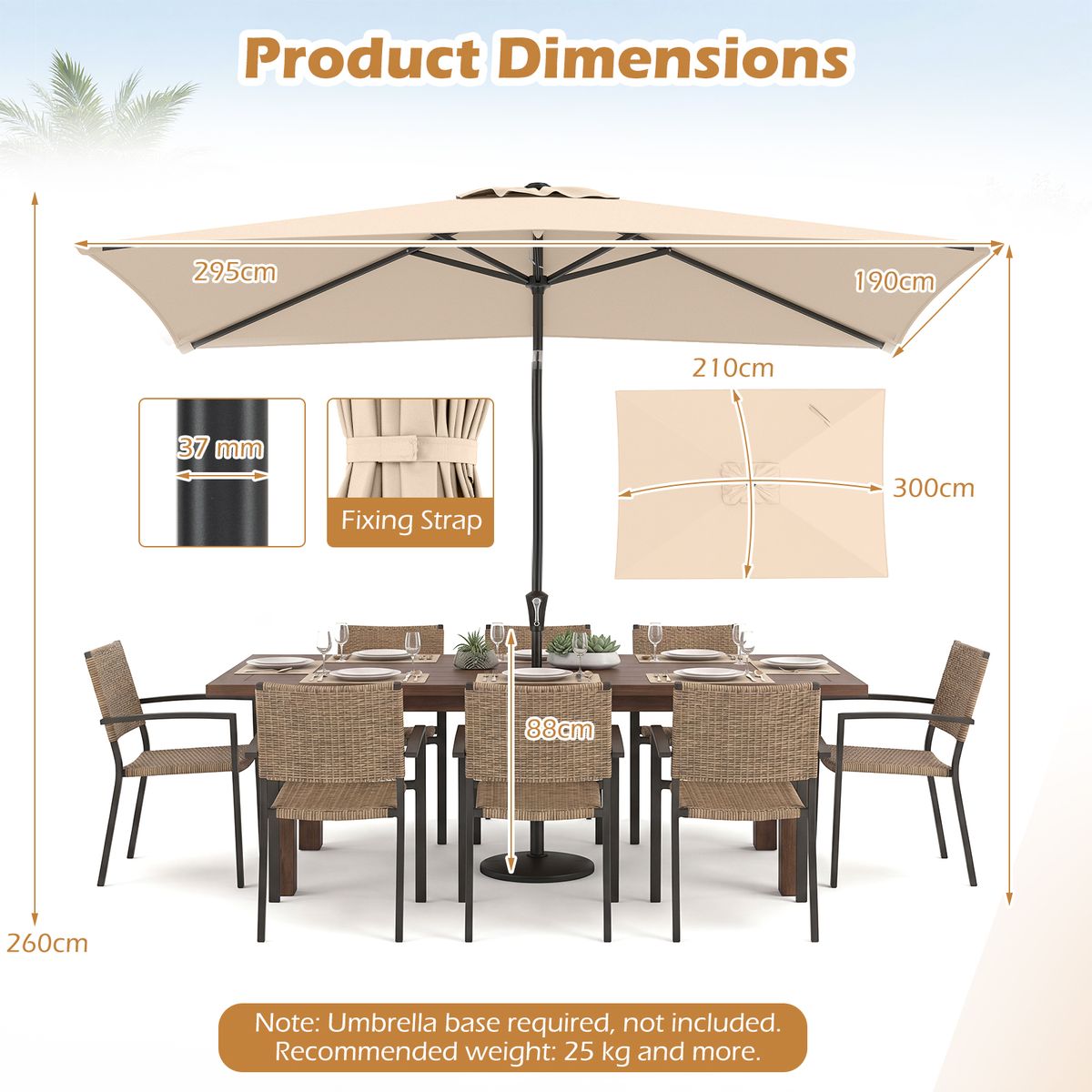 Coast parasol - verstelbare hoek - rechthoekig 3 x 2 m - beige