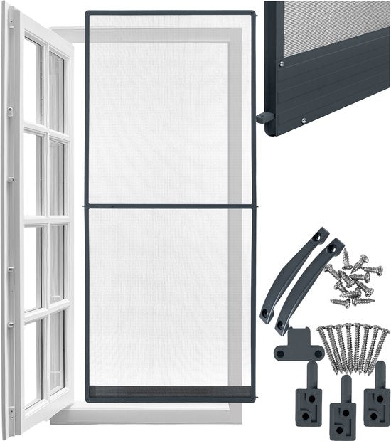 tectake® Hordeur 95 x 210 cm – Insectenhor met Aluminium Frame – Op Maat te Maken – Glasvezel Muggengaas – Weer- en UV-bestendig – Incl. Montagemateriaal – Antraciet