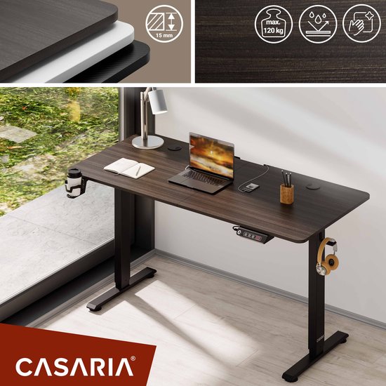 Casaria Zit Sta Bureau – Hoogte Verstelbaar Elektrisch - 140x60cm Bruin