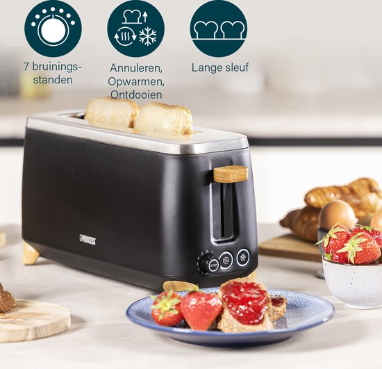 Princess 142361 Broodrooster Pure - 6 bruiningsstanden - 1000W - bamboe - zwart