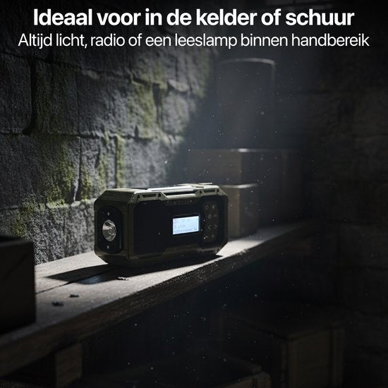 Noodradio Solar Opwindbaar - DAB+ / FM Nood Radio - 5000 mAh Powerbank Zonneenergie - Bouwradio - Badkamer Radio - Noodpakket