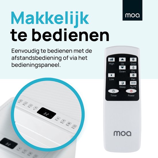 MOA Mobiele Airco - 7.000 BTU - Airconditioner - afstandsbediening - Energieklasse A - Raamafdichtingskits - tot 60 m³ koelen - Wit