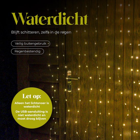 Giftmas Lichtgordijn – 200 LED’s Warm Wit – 1x2M – Voor Deur of Doorgang – Binnen en Buiten– Afstandsbediening – Sfeerverlichting - Kerstverlichting
