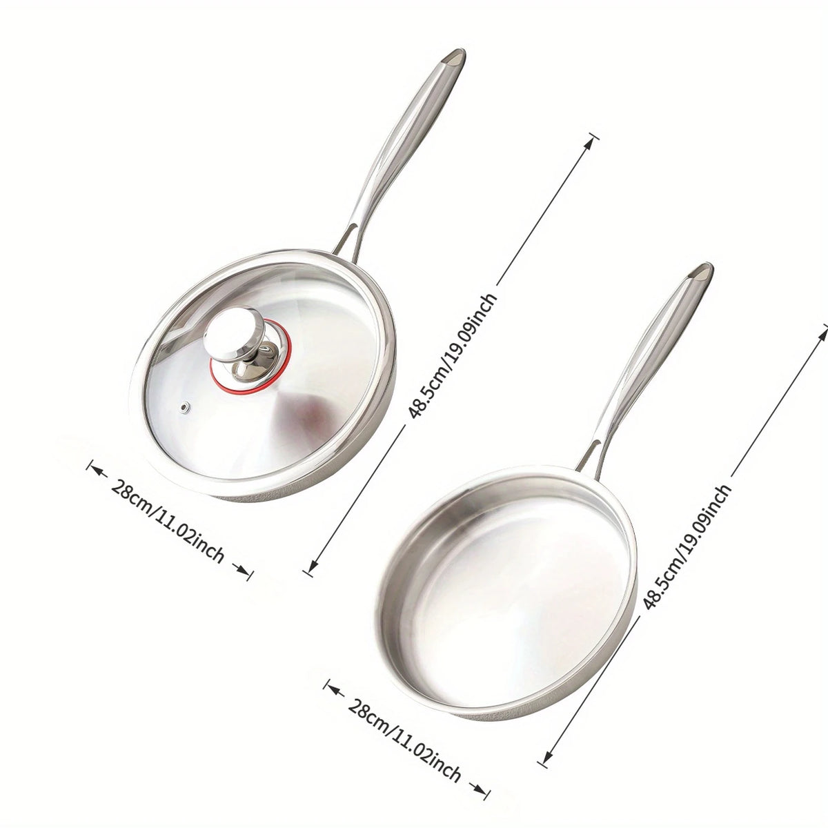 PURECOOK Tri-Ply RVS Koekenpan 28 cm - 304 RVS - Zilver - Geschikt voor Alle Kookplaten