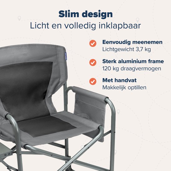TRVLMORE Campingstoel - Opvouwbaar - Lichtgewicht - 120 kg draagvermogen - Grijs