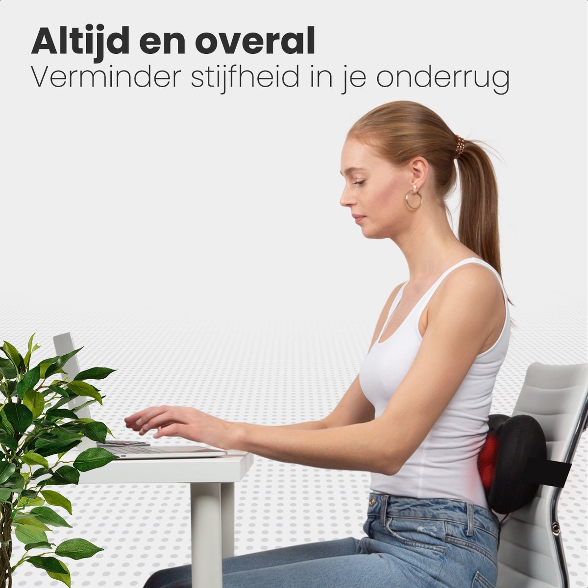 Auronic Draadloos Shiatsu Massagekussen – Zwart (45 × 38 × 14 cm)
