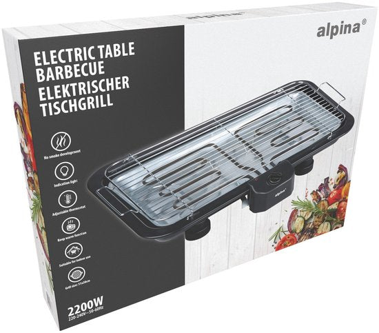 alpina Elektrische Tafelbarbecue 2200W - Instelbare Temperatuurregeling