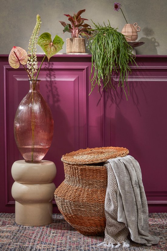 Mica Decorations Tacoma Opbergmand met Deksel - H48 x Ø55 cm - Jute - Geel