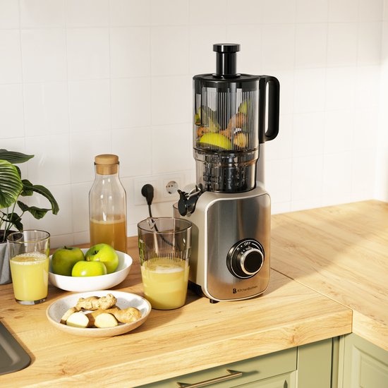 KitchenBrothers Slowjuicer - Verticaal - Juicer - Groenten en Fruitpers - 126 mm - 750 ml - Grijs