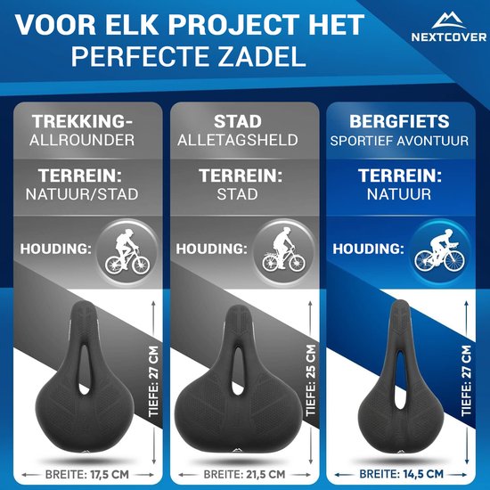 NEXTCOVER® Fietszadel MountainBike met Memory Foam 3.0 - Het origineel - Ergonomisch Fietszadel Dames of Fietszadel Heren met Memory Foam 3.0 voor maximaal Rijcomfort - Fiets Zadel comfortabel zacht