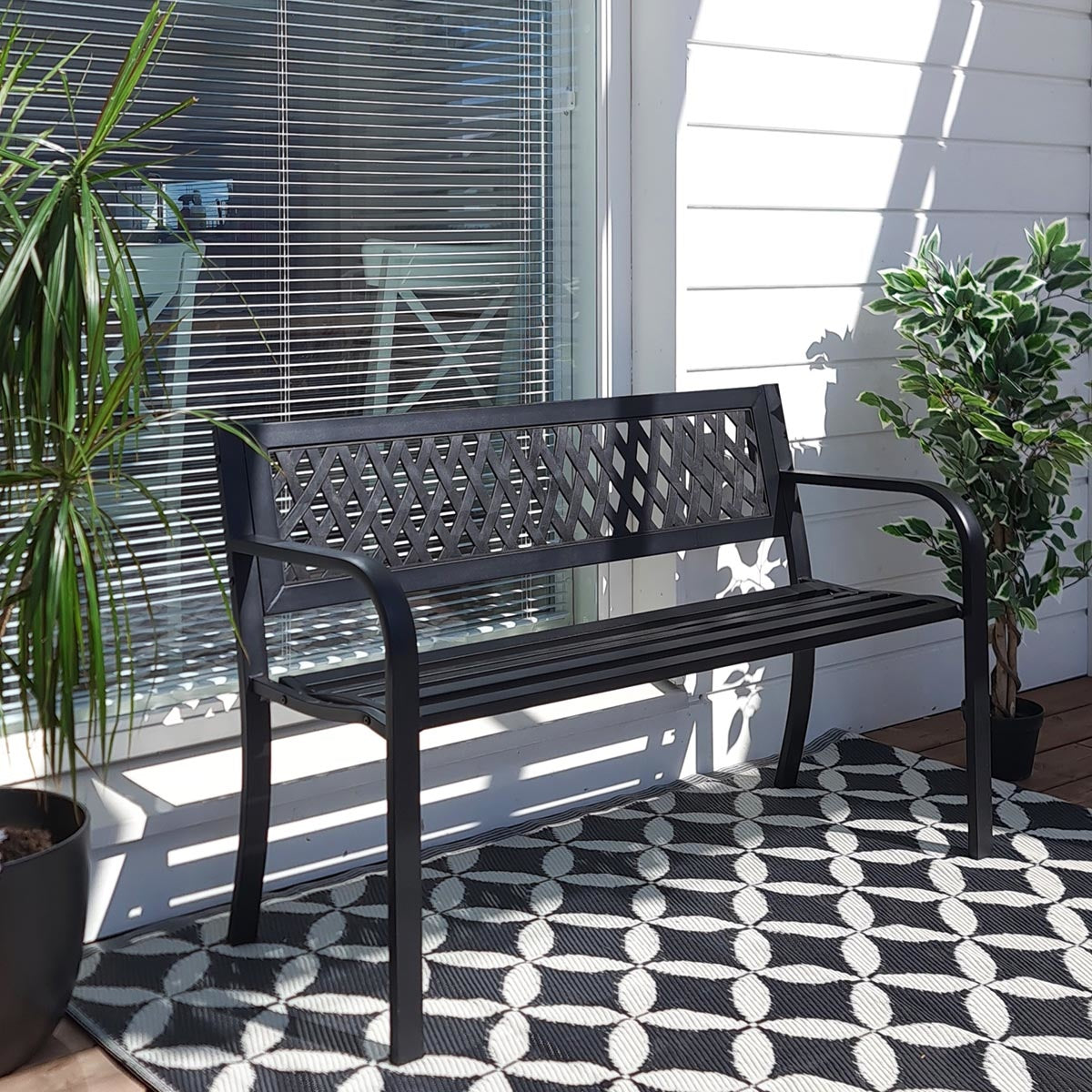 Relaxwonen Tuinbank – Weerbestendig Staal – Draagvermogen 220 kg – 119 x 50 x 75 cm – Zwart