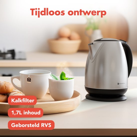 KitchenBrothers Waterkoker - Elektrisch - 1,7L - Met Kalkfilter - RVS