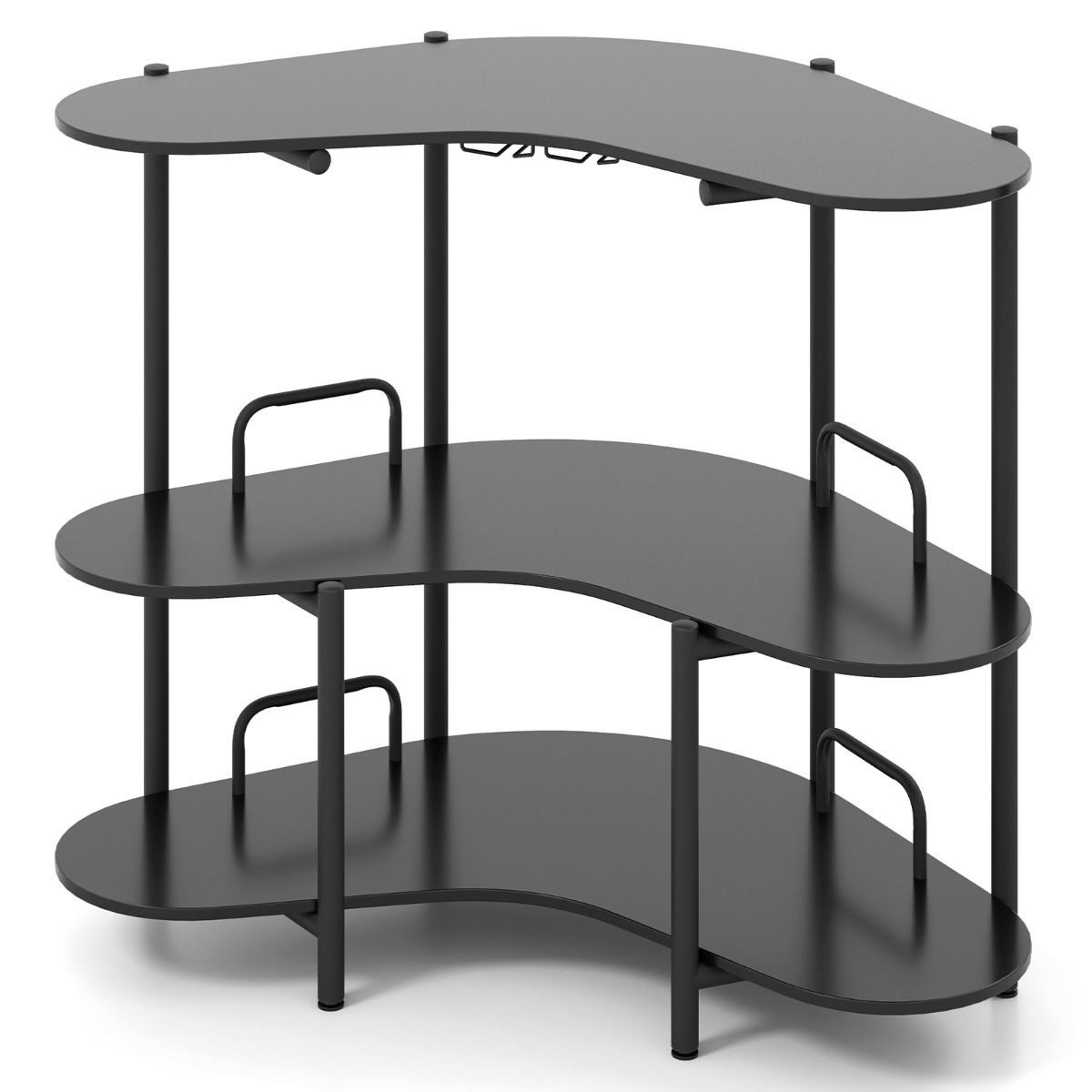 Coast Bartafel Keukentafel - 3 Niveaus, Glazenhouder, Max. 90 kg - 120 x 66 x 102 cm - Houtvezelplaat/Metaal - Zwart