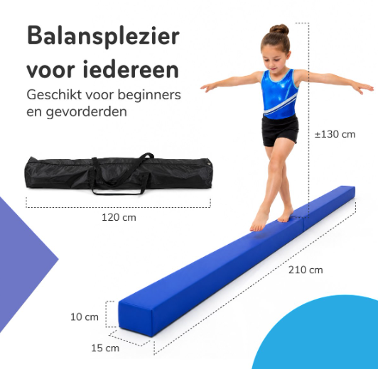 ProSkill Opvouwbare Turnbalk - Blauw - 210 x 10 x 10 cm - Evenwichtsbalk, Synthetisch Leer