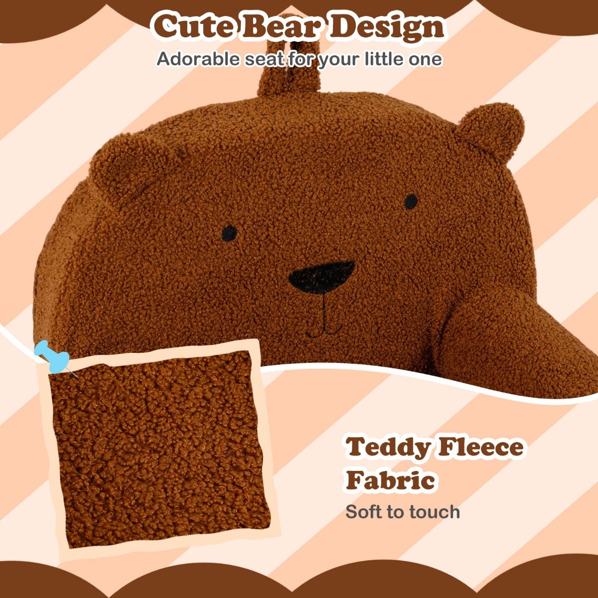 Coast Kinderbank Beer - Afneembare teddyfleece hoes - Lichtgewicht met handvat - Bruin