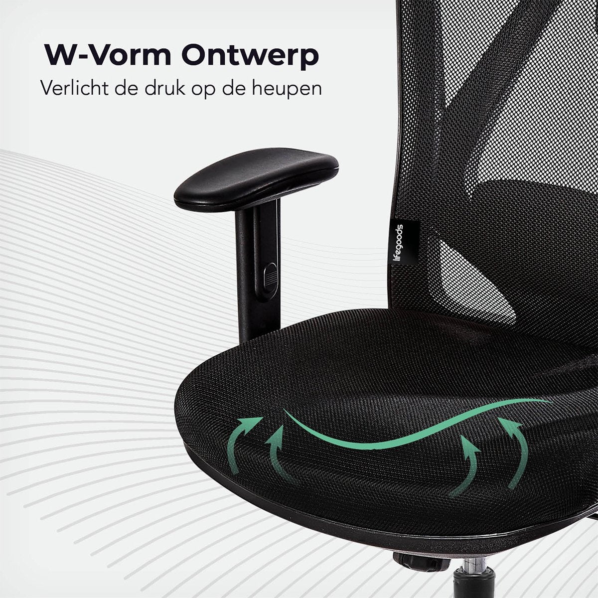 LifeGoods Ergonomische Bureaustoel - Volwassenen - Verstelbaar - Hoofdsteun - Zwart