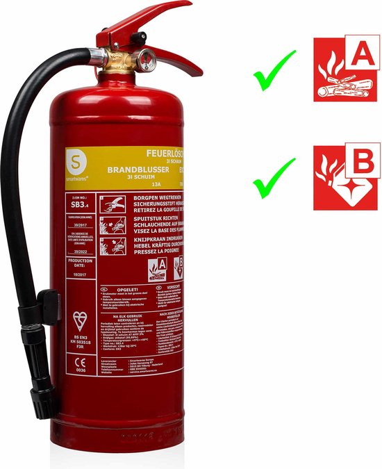 Smartwares FEX-15230 - Brandblusser Schuim 3L - Incl ophangbeugel - Brandklasse A & B - BSI Gecertificeerd