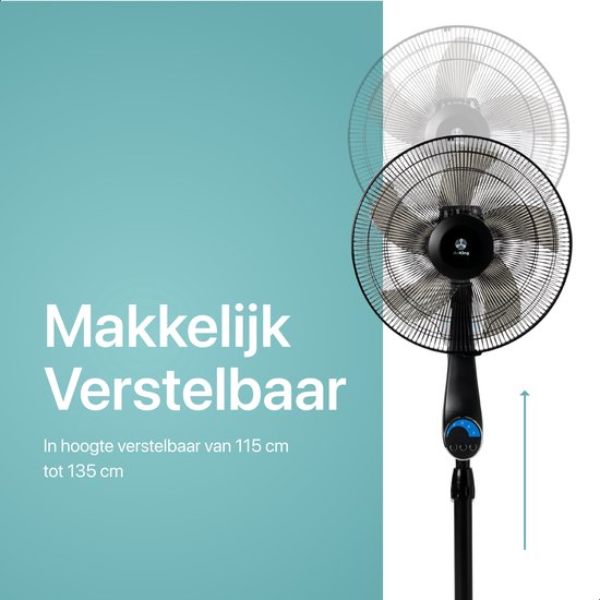 AirKing Statiefventilator - Extra Stille, Energiezuinige Ventilator met 5 Snelheidsstanden - Afstandsbediening, Timerfunctie & Roterende Luchtstroom - Zwart - Koelventilator voor Kamer