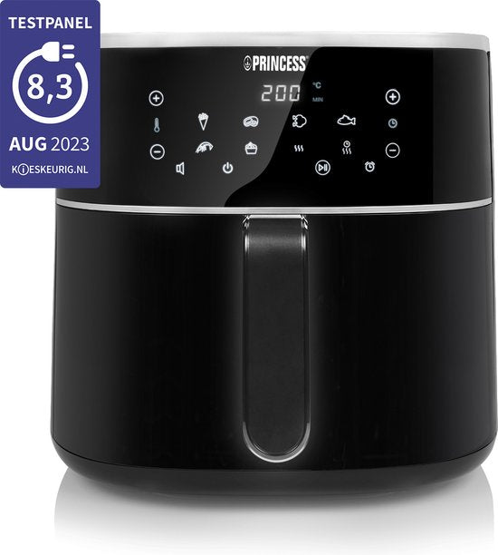 Princess Digitale Airfryer XXL 182254 - 8 liter - Extra Groot - PFAS vrij - Heteluchtfriteuse - Inclusief in hoogte verstelbaar Grillrack - Digital Touchscreen - 8 Automatische Programma's - 1800W - Zwart
