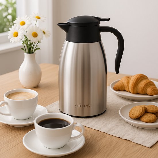 Ceruzo Thermoskan RVS – 1.8 Liter – Dubbelwandig – Lekvrij – Warme en Koude Dranken – 28x13 cm