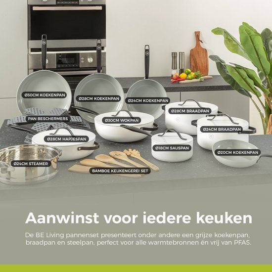BE Living Essential Koekenpan - Ø 28 cm - Keramisch - PFAS vrij - Inductie - Wit