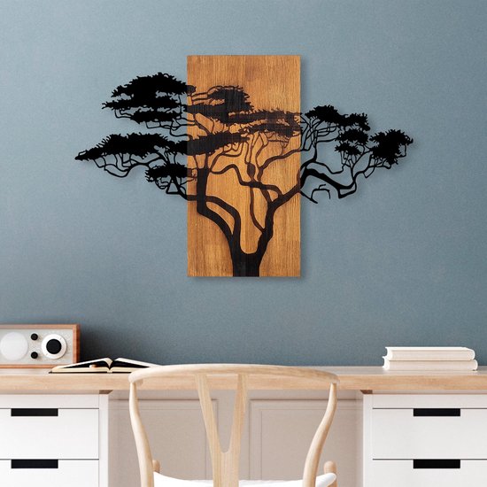Asir - Decoratief houten wandaccessoire - Okkernoot & Zwart - 90 x 58 cm