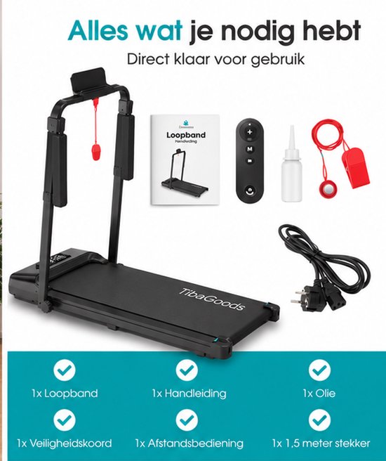 TibaGoods Loopband Inklapbaar - 1 t/m 8 km/u - Hardloopband - Walking pad - Hometrainer - Wandelband voor thuis - Treadmill - Sport - Hardlopen - 130kg