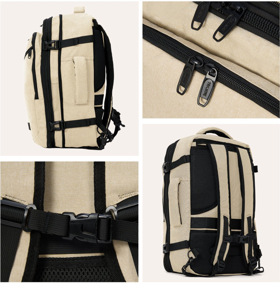 TRVLMORE 40L Reistas Rugzak – Handbagage – 49 x 34 x 13 cm – Beige