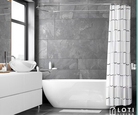 Loti Living Douchegordijn Anti Schimmel – Cube Design - Inclusief ringen – Waterdicht - Polyester - Douchegordijn 180x200 cm