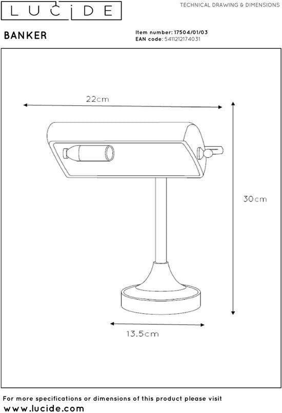 Lucide BANKER - Bureaulamp - 1xE14 - Brons