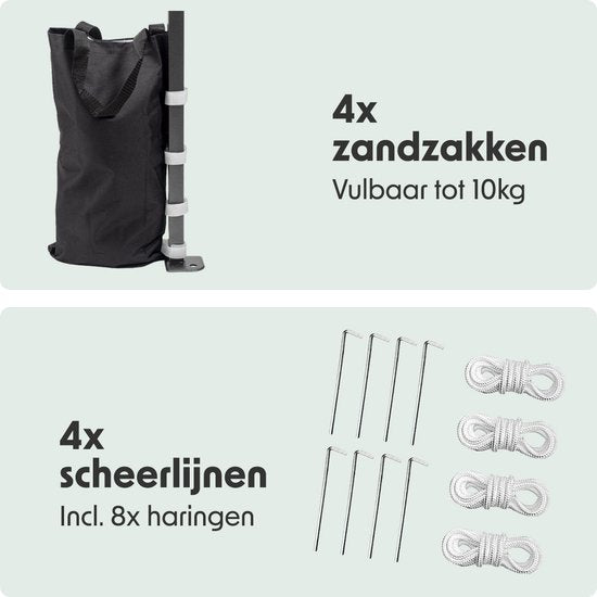 LifeGoods Partytent - Paviljoen - Easy Up - Opvouwbaar - Met Zijwanden - Waterdicht - Met Draagtas met Wieltjes - 297 cm x 440 cm – Beige