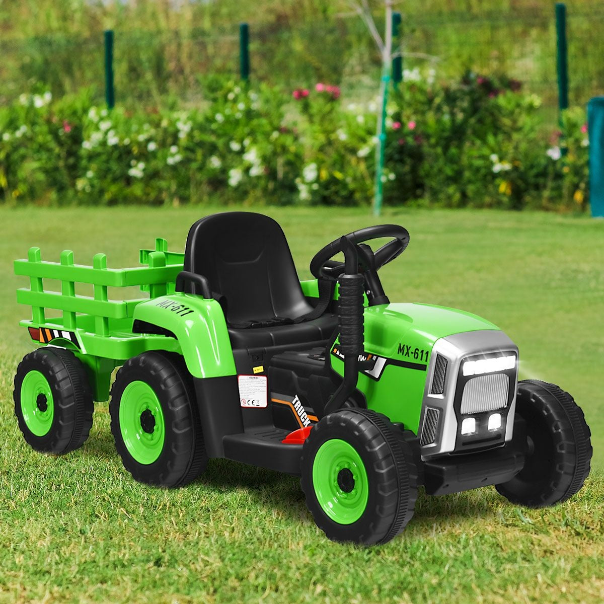 Coast Kindertractor met Aanhanger - 3 Versnellingen 12V - Groen