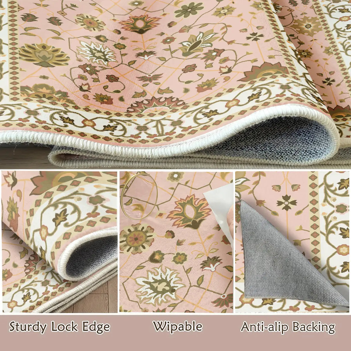 WhereHike Vloerkleed - Multicolour - Vintage Bloemenpatroon - Wasbaar - Antislip - Polyester - 183 x 274 cm