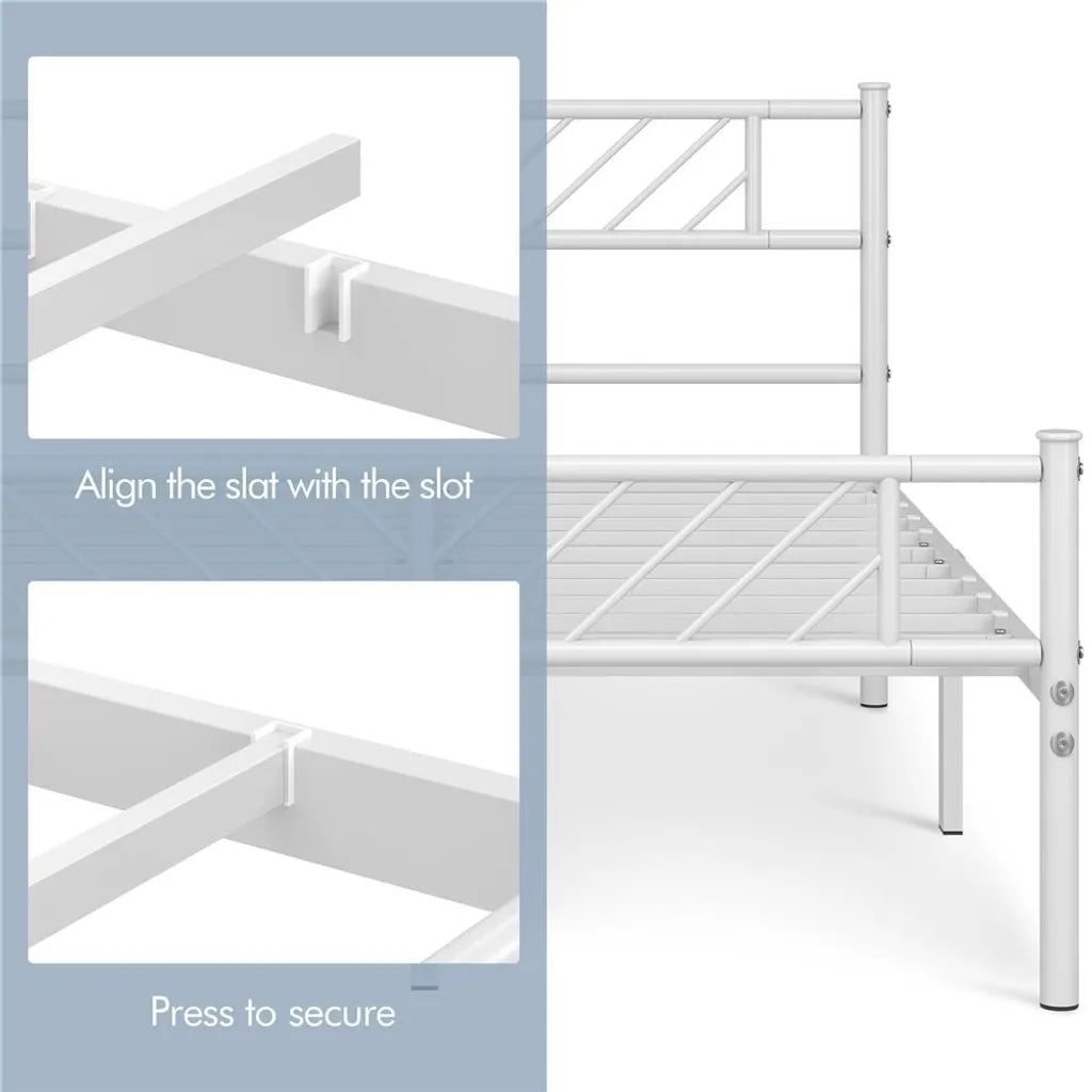 Yaheetech Metalen Bedframe - Lattenbodem - 140 x 200 cm - 32 cm Opbergruimte - Wit