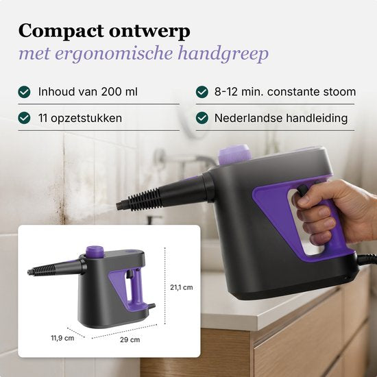 Motionflow 11-Delige Handstoomreiniger PRO - Krachtige 1000W 3,5 bar Stoomreiniger - Reinigingsmachine voor Badkamer, Bank en Vloer - Steam Cleaner Vlekkenreiniger - 3 Meter Stroomkabel