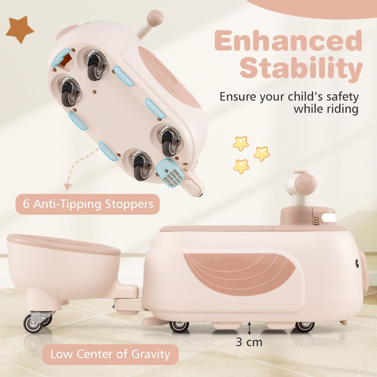 Coast Loopauto met Aanhanger - Liedjes en Licht - Opbergruimte - Beige en Roze
