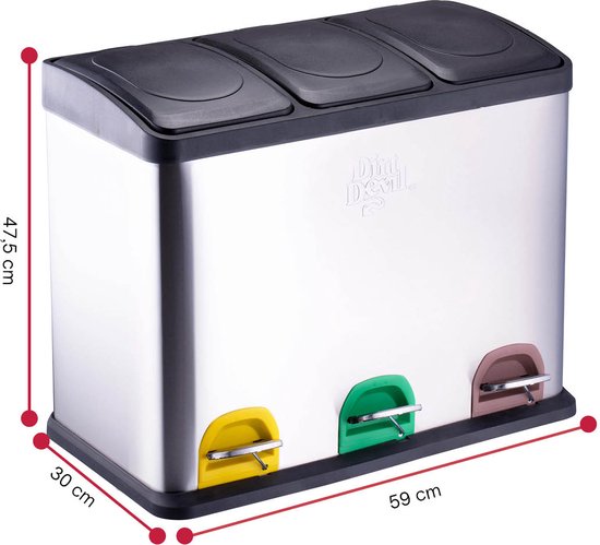 Dirt Devil - Pedaalemmer - 3x 15L - Prullenbak Afvalscheiding - RVS - Zilver