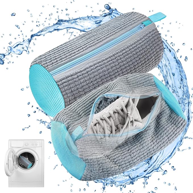 CNMTCCO - 2 stuks schoenwasmachinetas, Waszakken voor de Wasmachine met Ritssluiting, pluche schoenenwaszak,360° reiniging van de tas,multifunctionele bescherming voor sportschoenen - tennisschoenen -grijs