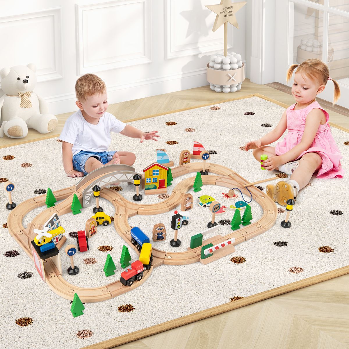Coast Houten Treintafel voor Kinderen - 5-in-1 Activiteitentafel - 78-delig - Natuurlijk