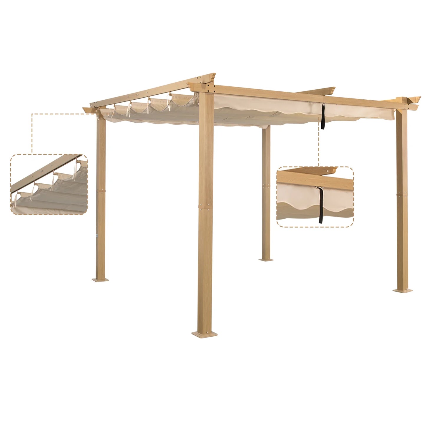Angel Living Aluminium Pergola 3×3 m Crèmegeel – Uittrekbaar Dak UV50+, Stalen Dakbuizen, Poedercoating