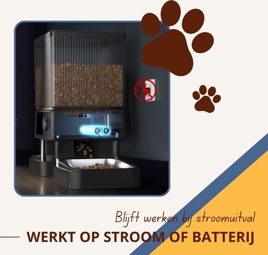 Oneisall Automatische voerbak PFD-002 - Automatische Voerbak - Voerautomaat dispenser - Draadloos - Kat en hond - Droogvoer - Nauwkeurige Portiecontrole - 5L Reservoir - Zonder Wifi - Geschikt voor 2 Katten
