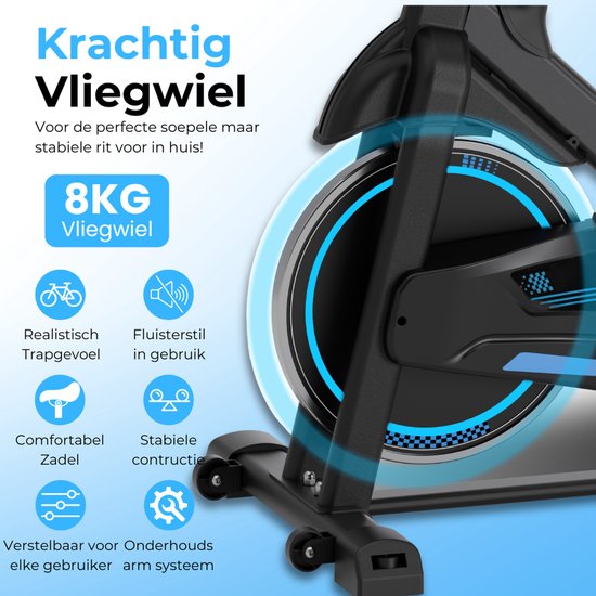 Hometrainer - Fitness Fiets - Spinningfiets - 8KG Vliegwiel - Hartslagmeter - Incl App - Extreem stil