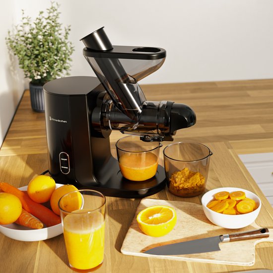 KitchenBrothers Slowjuicer - Juicer - Groenten en Fruitpers - 43 mm en 60 mm invoer - 400 ml - Zwart