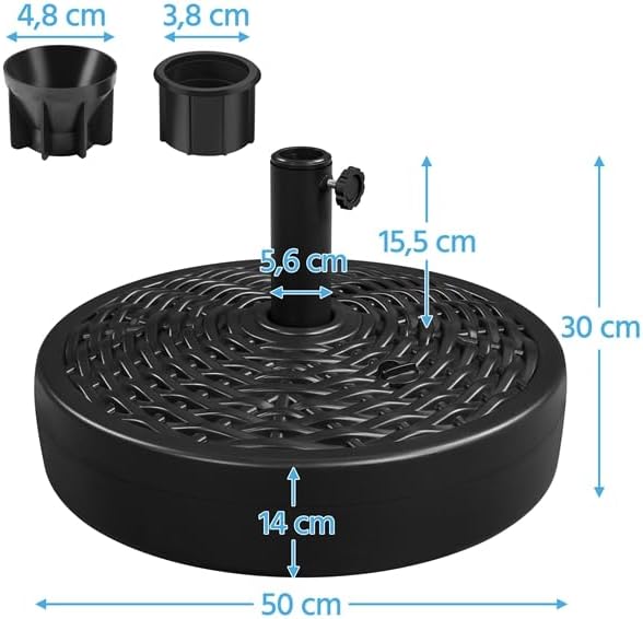 Yaheetech parasolvoet in rotanlook, vulbaar met water of zand – geschikt voor parasolstokken van Ø 38/48 mm – Ø 50 x 30 cm – zwart