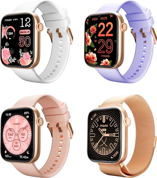 Maoo ProWatch – AMOLED Smartwatch – 43 mm – Bluetooth – Stappenteller – Hartslagmeter – GPS – Waterdicht – 1GB Geheugen – iOS/Android – Rosé Goud