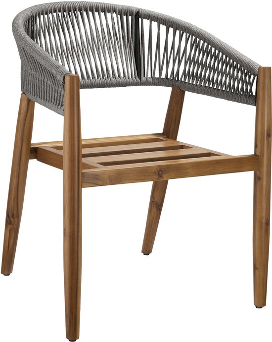 tectake® Set van 2 Tuinstoelen Manacor - Tuinstoel in Rope-Design - Balkonset - Weerbestendige Buitenstoel van Gelakt Acaciahout - Grijs/Beige - Stoelen voor Tuin, Balkon, Terras